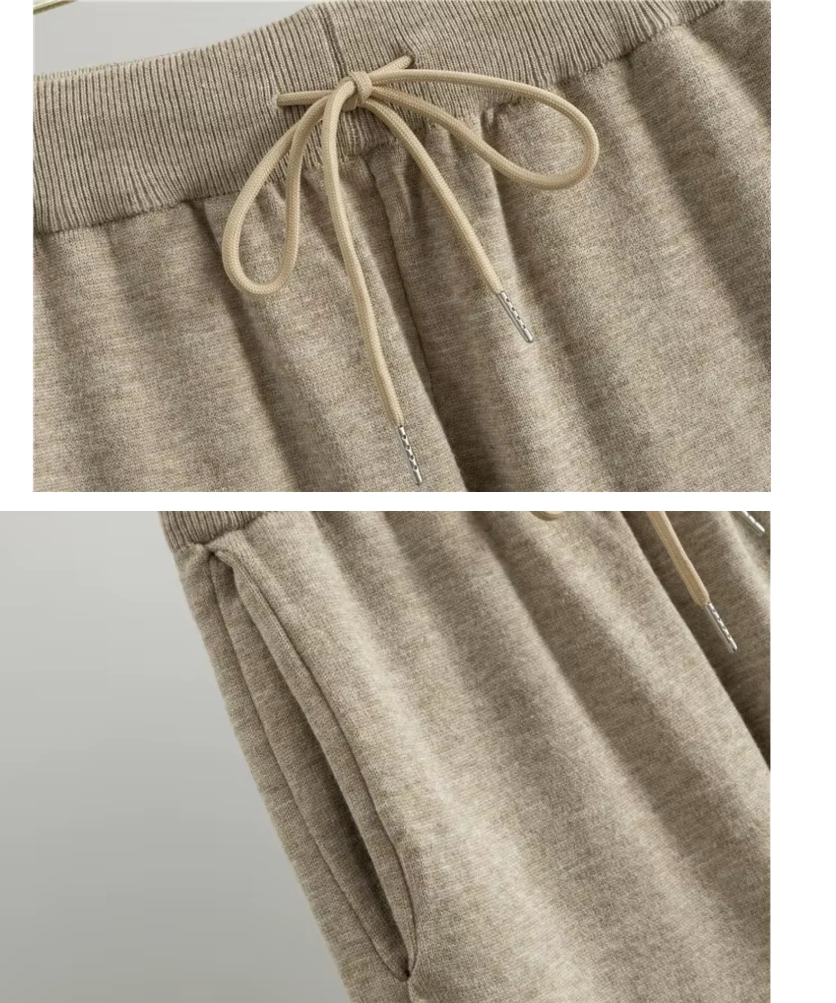 Comprar conjunto tricot feminino 2 peças blusa gola V bicolor calça pantalona canelada casual elegante barata em promoção Anellimn
