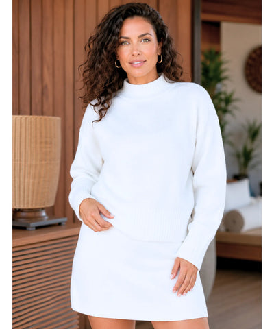 Comprar conjunto tricot feminino com saia curta e blusa manga longa elegante confortável para dias frios ANELLIMN