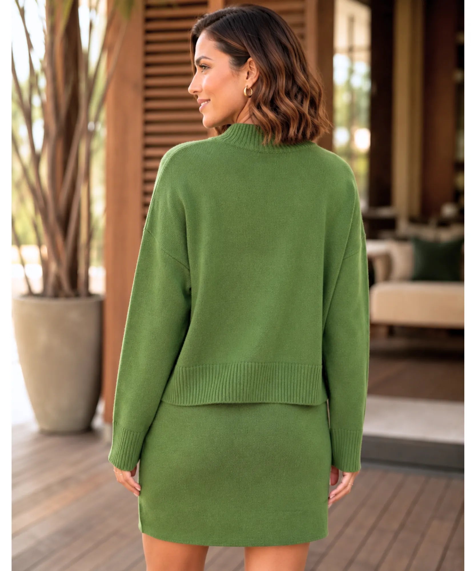 Comprar conjunto tricot feminino com saia curta e blusa manga longa elegante confortável para dias frios ANELLIMN