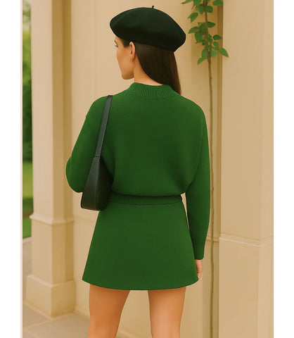 Comprar conjunto tricot feminino verde com saia curta e blusa manga longa elegante confortável para dias frios em promoção ZARA
