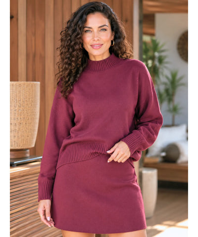 Comprar conjunto tricot feminino com saia curta e blusa manga longa elegante confortável para dias frios ANELLIMN