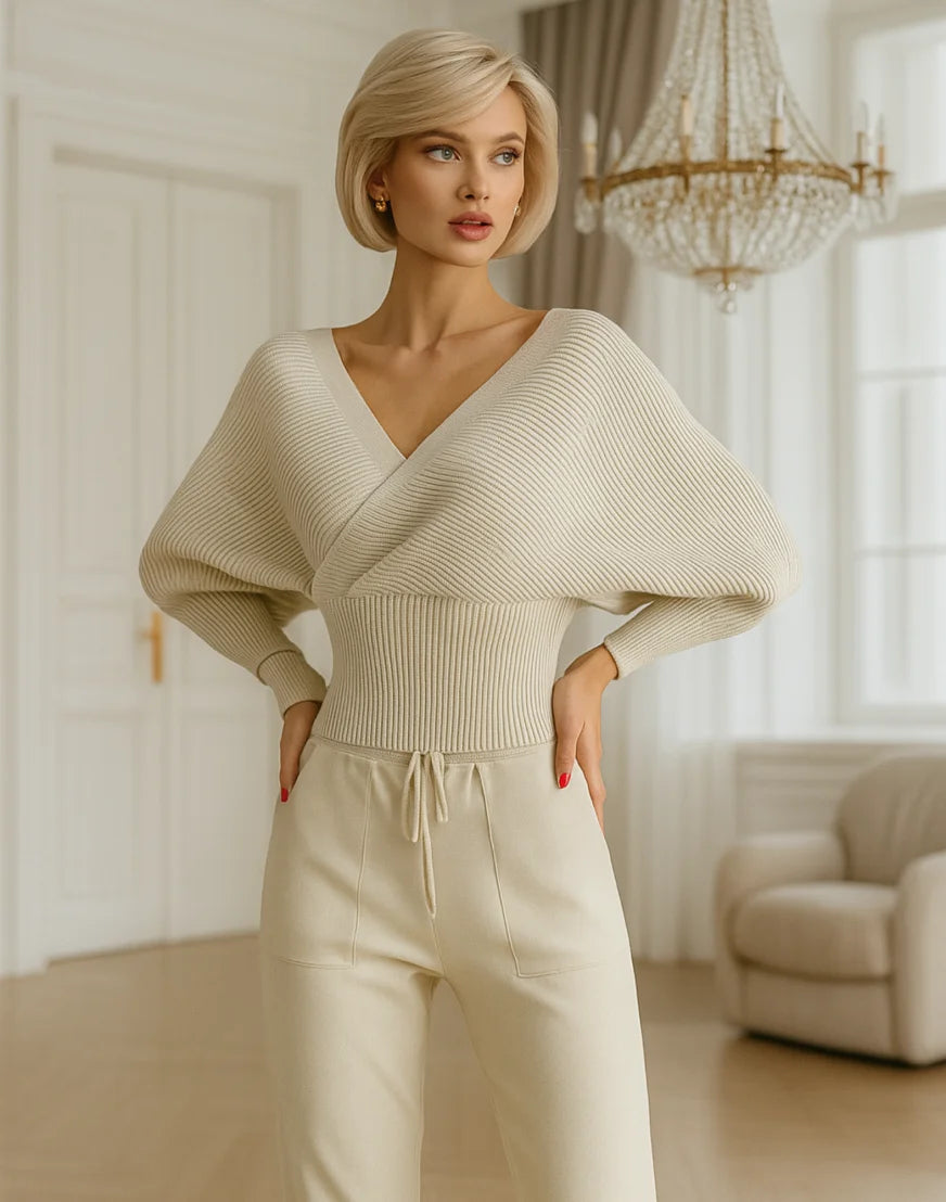 Comprar conjunto tricot feminino canelado elegante e confortável para inverno com frete grátis ou em promoção