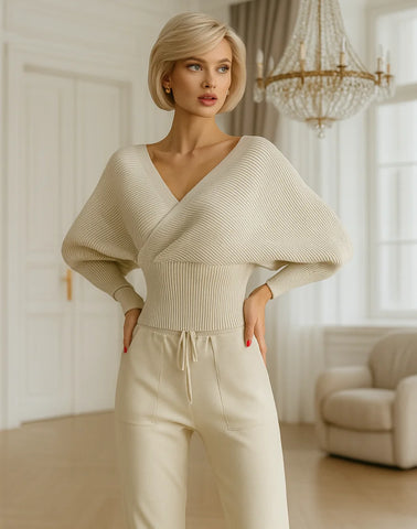 Comprar conjunto tricot feminino canelado elegante e confortável para inverno com frete grátis ou em promoção