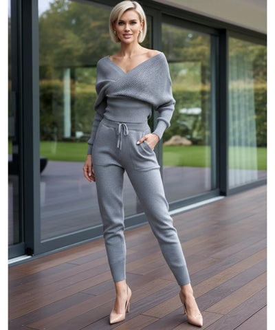 Comprar conjunto tricot feminino canelado elegante e confortável para inverno com frete grátis ou em promoção
