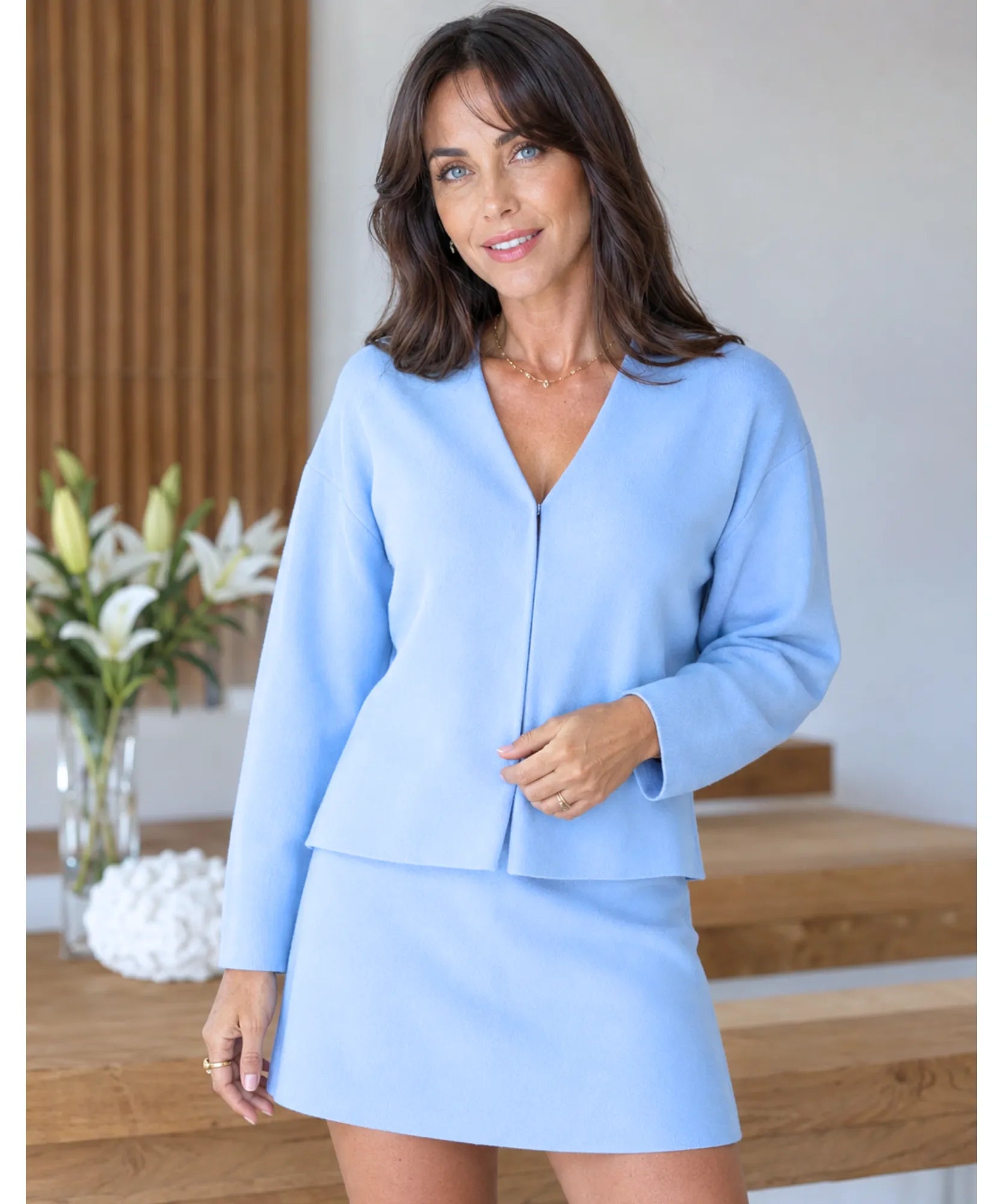 Conjunto Tricot Feminino Cardigan e Saia Inverno Elegante | Zelo