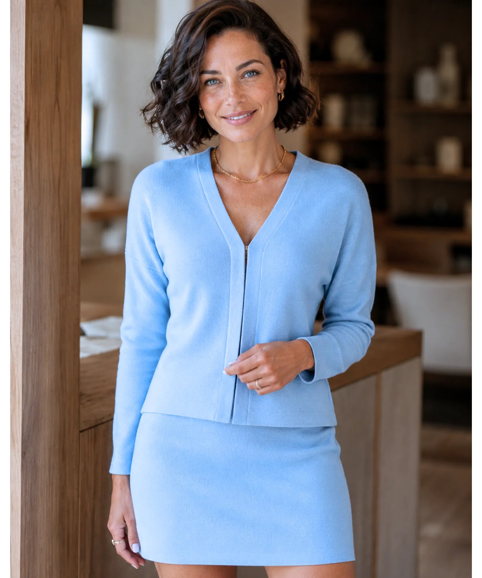 Conjunto Tricot Feminino Cardigan e Saia Inverno Elegante | Zelo