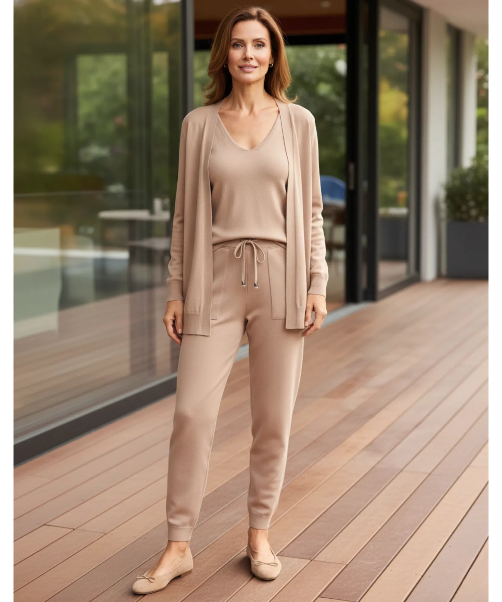 Comprar conjunto tricot feminino regata decote V calça jogger macio confortável inverno em promoção ZARA