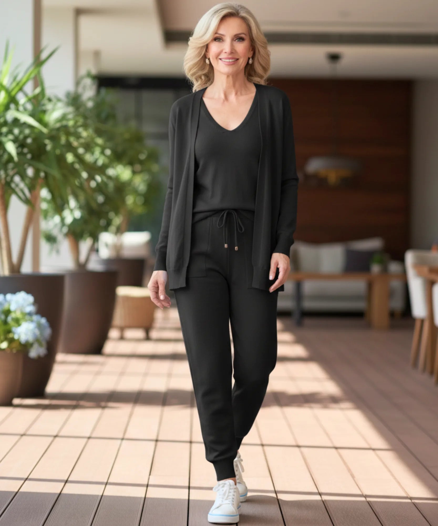 Comprar conjunto tricot feminino regata decote V calça jogger macio confortável inverno em promoção ZARA
