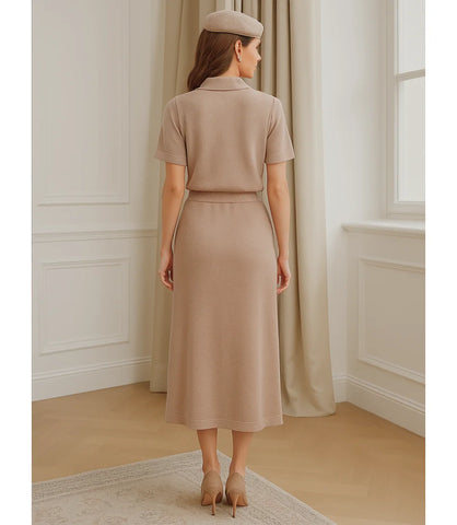 Comprar Conjunto Tricot Feminino com Saia e Blusa Elegante barato Caqui - Anellimn
