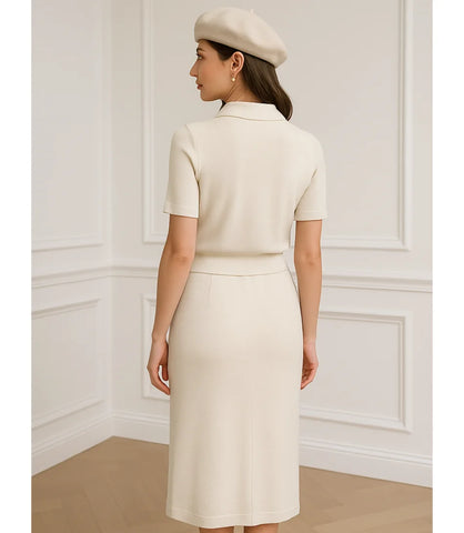 Comprar Conjunto Tricot Feminino com Saia e Blusa Elegante em promoção Off White - Anellimn