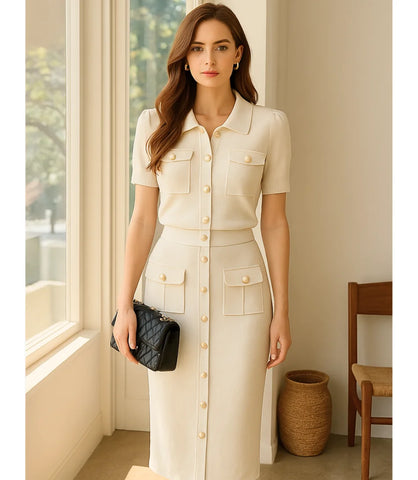 Comprar Conjunto Tricot Feminino com Saia e Blusa Elegante em promoção Off White - Anellimn