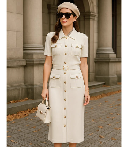 Comprar Conjunto Tricot Feminino com Saia e Blusa Elegante em promoção Off White - Anellimn