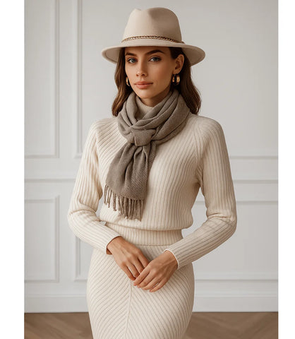 Comprar Conjunto Tricot FeBminino Para Trabalho Ou Passeio Chic Off White - ZARA
