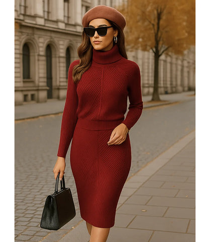 Comprar Conjunto Tricot FeBminino Para Trabalho Ou Passeio Chic Vinho  - ZARA