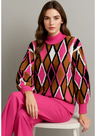Comprar conjunto tricot feminino suéter e calça estampa geométrica confortável para inverno barato ou em promoção