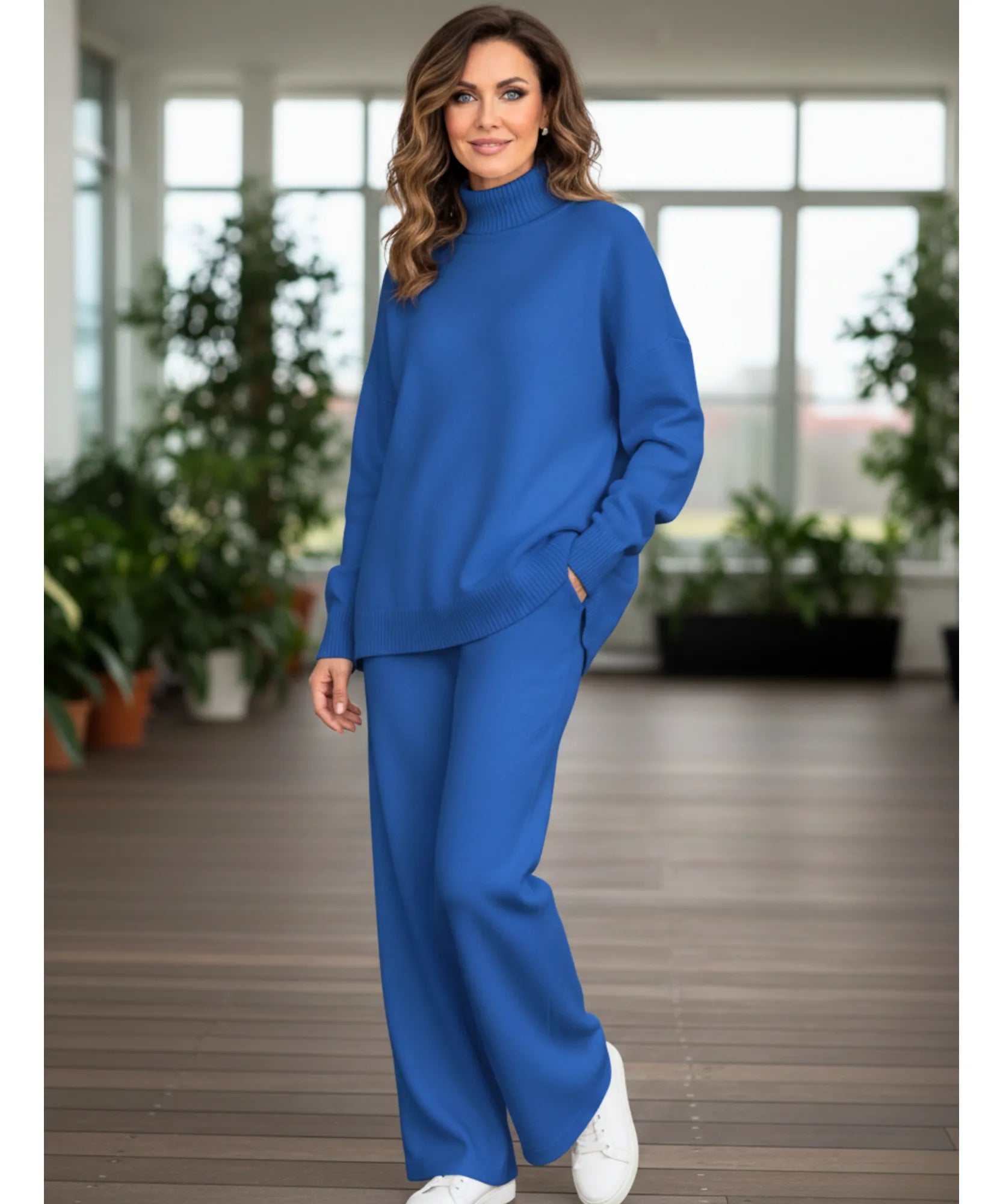 Comprar conjunto tricot feminino viscose suéter gola alta oversized calça pantalona wide leg em promoção ZARA