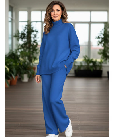 Comprar conjunto tricot feminino viscose suéter gola alta oversized calça pantalona wide leg em promoção ZARA