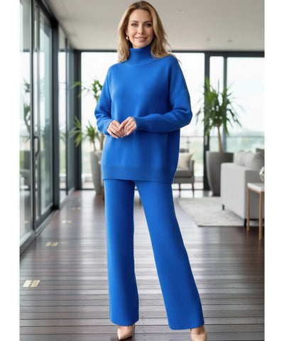 Conjunto Tricot Feminino Suéter Gola Alta Calça Pantalona | Lea