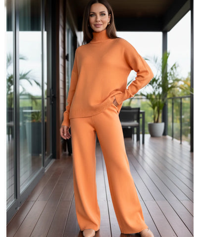 Comprar conjunto tricot feminino viscose suéter gola alta oversized calça pantalona wide leg em promoção ZARA