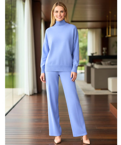 Comprar conjunto tricot feminino viscose suéter gola alta oversized calça pantalona wide leg em promoção ZARA