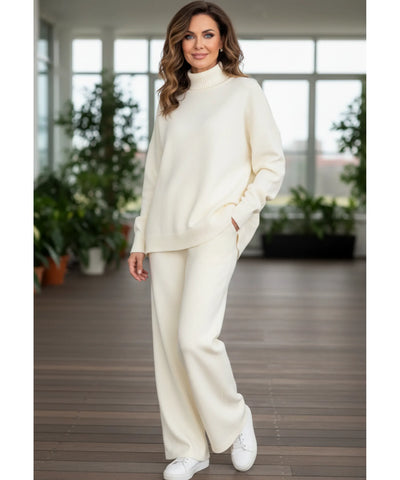 Comprar conjunto tricot feminino viscose suéter gola alta oversized calça pantalona wide leg em promoção ZARA
