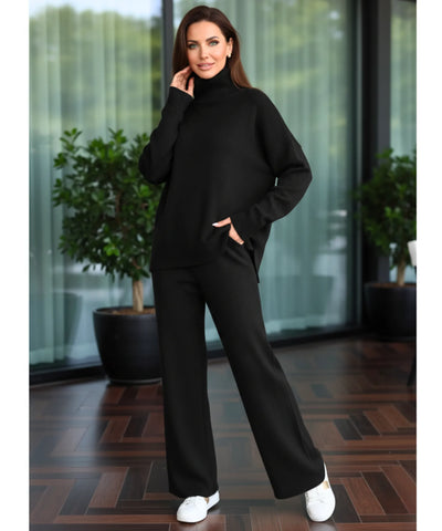 Comprar conjunto tricot feminino viscose suéter gola alta oversized calça pantalona wide leg em promoção ZARA