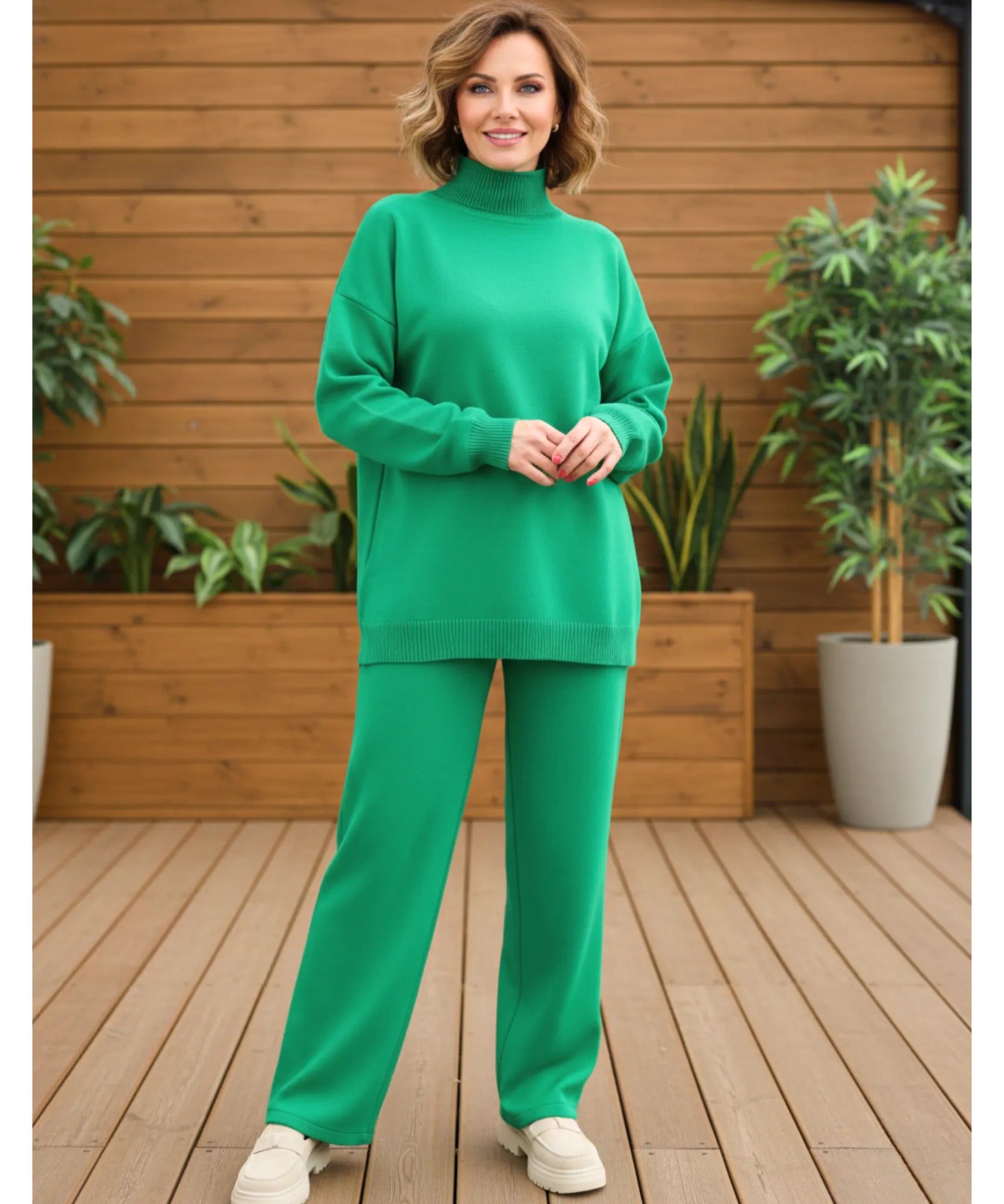 Comprar conjunto tricot feminino viscose suéter gola alta oversized calça pantalona wide leg em promoção ZARA