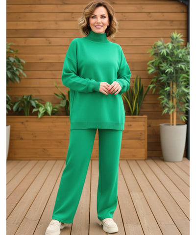 Comprar conjunto tricot feminino viscose suéter gola alta oversized calça pantalona wide leg em promoção ZARA