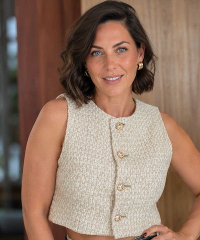 Comprar conjunto tweed feminino colete cropped e short saia envelope barato em promoção ANELLIMN