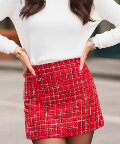 Conjunto Tweed Feminino com Blazer e Shorts-Saia Elegante | Aurora