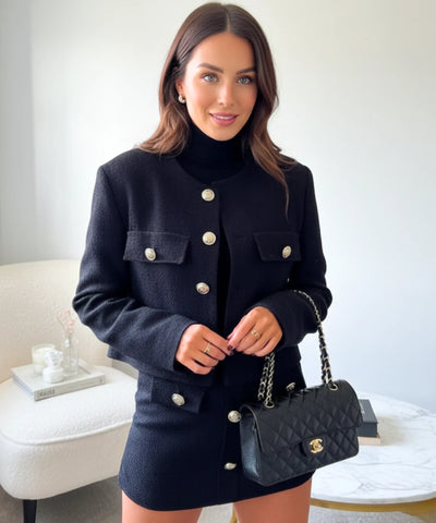 Conjunto Tweed Feminino com Shorts Saia e Blazer Elegante | Juli