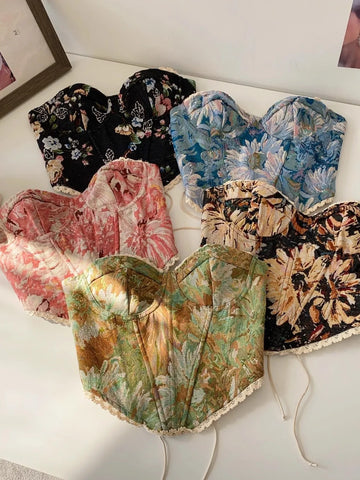 Comprar cropped corset jacquard floral todas as cores barato Anellimn