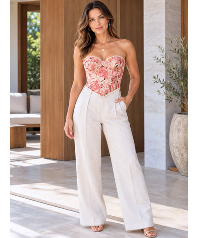 Comprar cropped corset floral rosa look corpo inteiro barato Anellimn