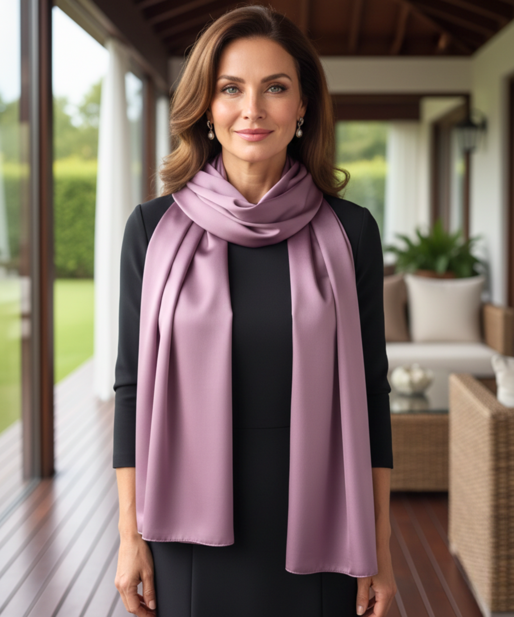 Comprar echarpe de seda feminina lisa acetinada cachecol elegante social casamento barato ANELLIMN