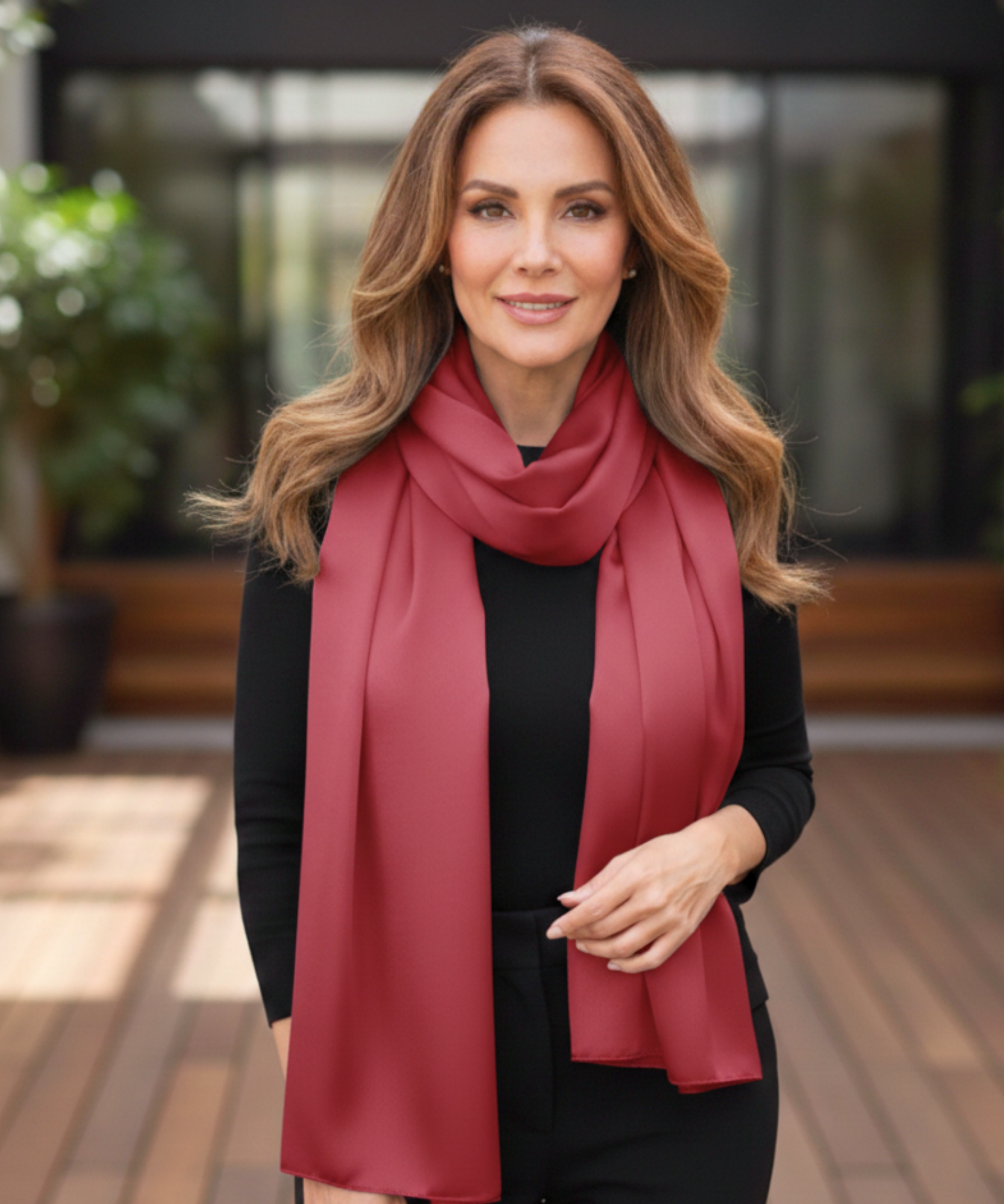Comprar echarpe de seda feminina lisa acetinada cachecol elegante social casamento barato ANELLIMN