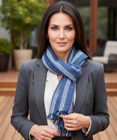 Comprar Echarpe feminina algodão listrado com franjas leve versátil elegante barato