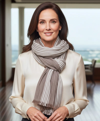 Comprar Echarpe feminina algodão listrado com franjas leve versátil elegante barato