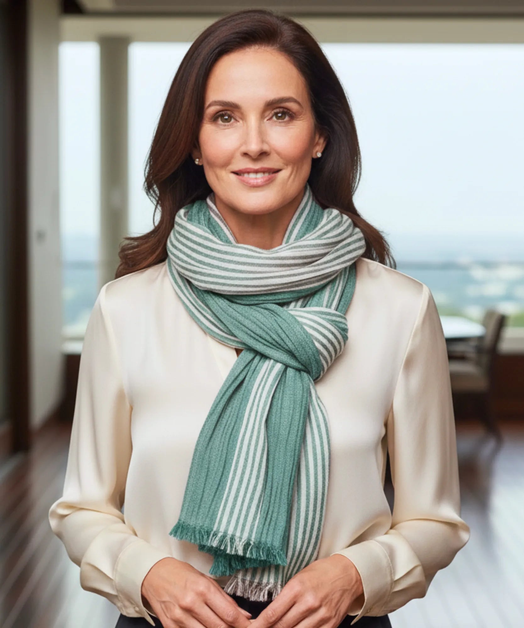 Comprar Echarpe feminina algodão listrado com franjas leve versátil elegante barato