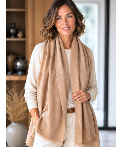 Comprar echarpe feminina cachecol estampado floral dupla face reversível franjas inverno barato ANELLIMN
