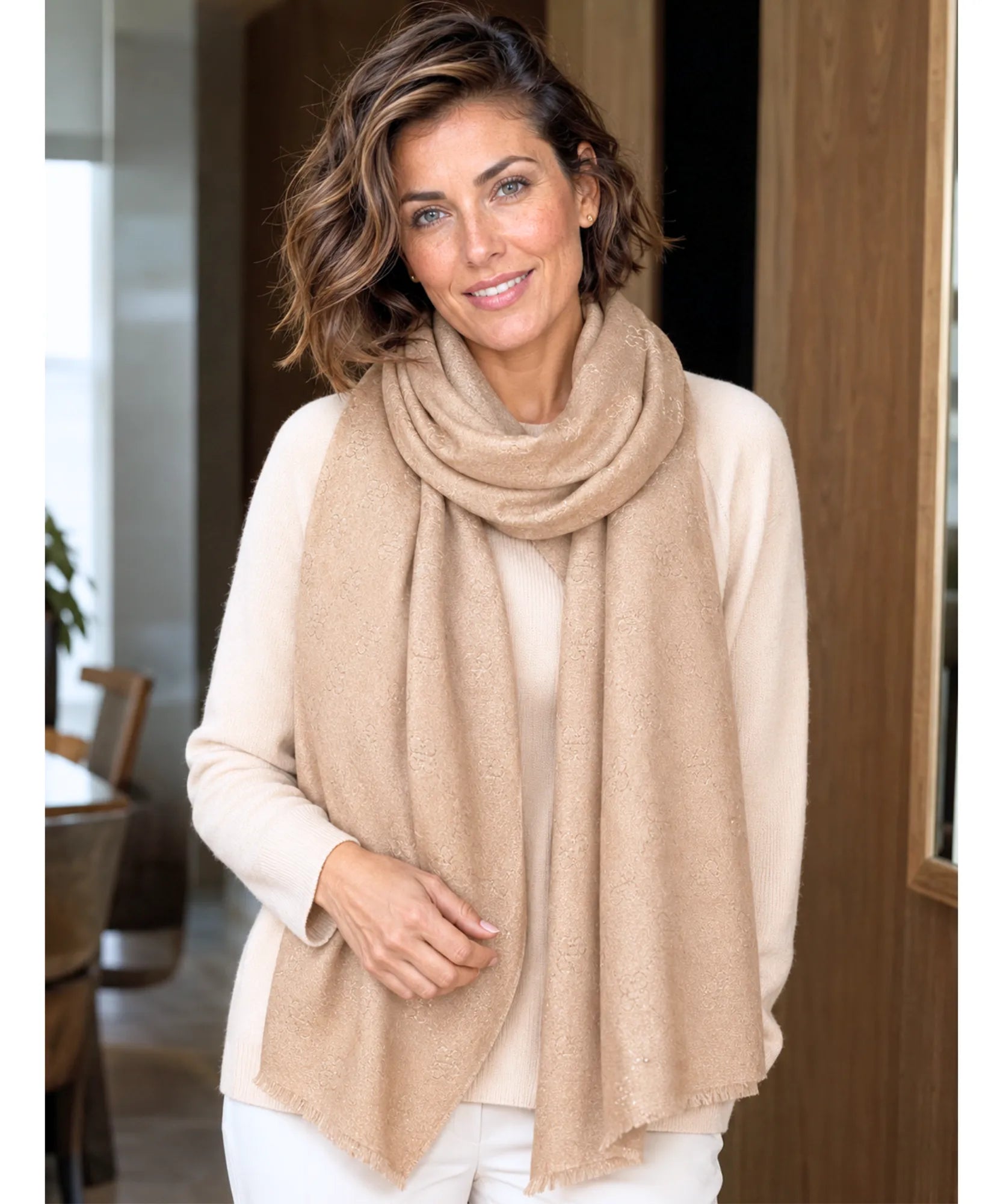 Comprar echarpe feminina cachecol estampado floral dupla face reversível franjas inverno barato ANELLIMN