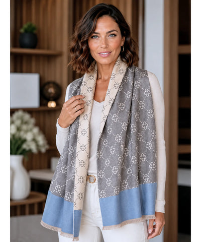 Comprar echarpe feminina cachecol estampado floral dupla face reversível franjas inverno barato ANELLIMN