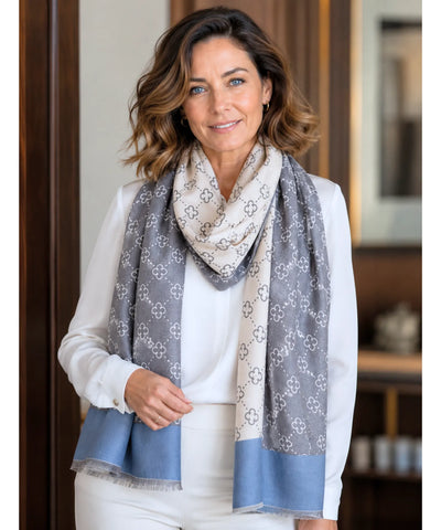 Comprar echarpe feminina cachecol estampado floral dupla face reversível franjas inverno barato ANELLIMN