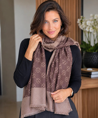 Comprar echarpe feminina cachecol estampado floral dupla face reversível franjas inverno barato ANELLIMN