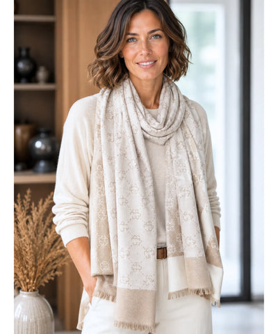 Comprar echarpe feminina cachecol estampado floral dupla face reversível franjas inverno barato ANELLIMN