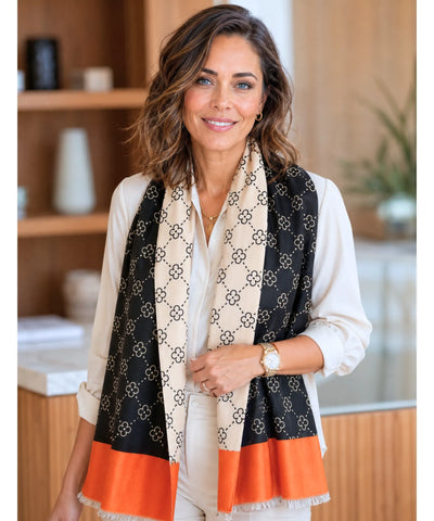 Comprar echarpe feminina cachecol estampado floral dupla face reversível franjas inverno barato ANELLIMN