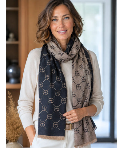 Comprar echarpe feminina cachecol estampado floral dupla face reversível franjas inverno barato ANELLIMN