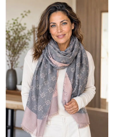 Comprar echarpe feminina cachecol estampado floral dupla face reversível franjas inverno barato ANELLIMN
