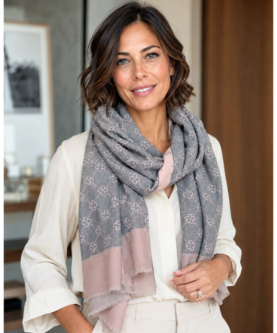 Comprar echarpe feminina cachecol estampado floral dupla face reversível franjas inverno barato ANELLIMN