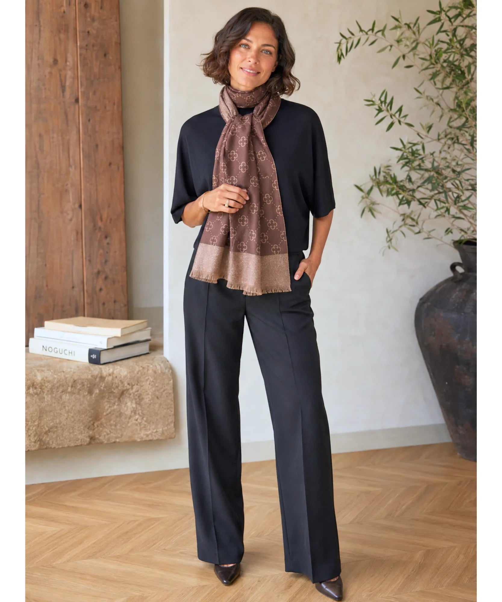 Comprar echarpe feminina cachecol estampado floral dupla face reversível franjas inverno barato ANELLIMN