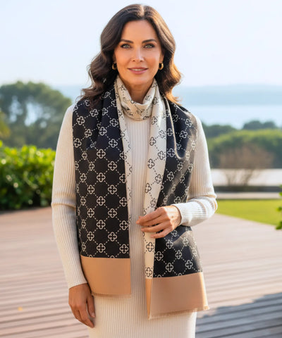 Comprar echarpe feminina cachecol estampado floral dupla face reversível franjas inverno barato ANELLIMN